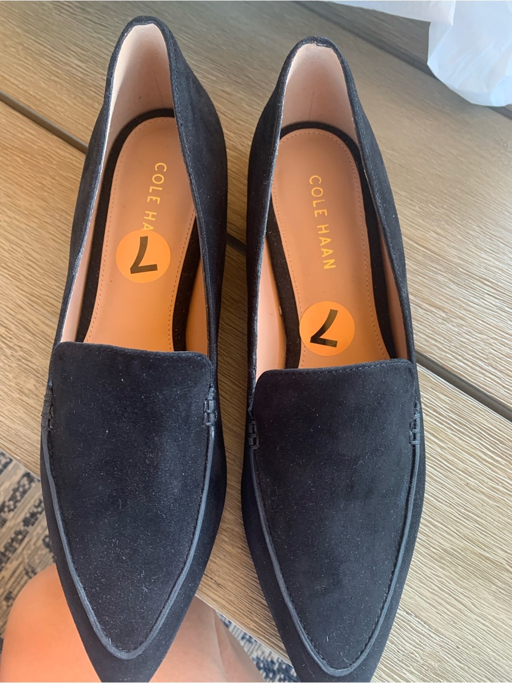 Cole Haan Black Suede Pointed Slip-On Loafers